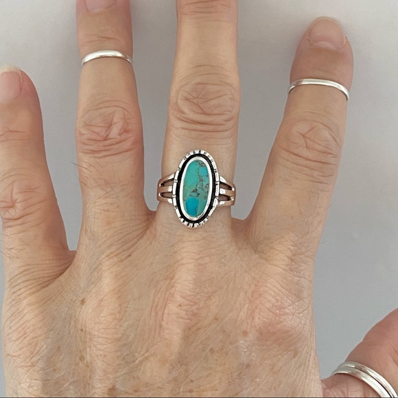 Sterling Silver Oval Genuine Turquoise Ring, Silver Rings, Stone Jewelry - Picture 12 of 12